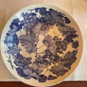 Crate&Barrel Blue and Cream Grapevine Plate